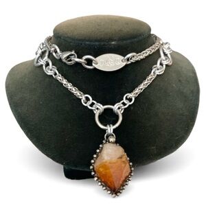 Genuine yellow orange citrine crystal maille chain silver boho gem necklace